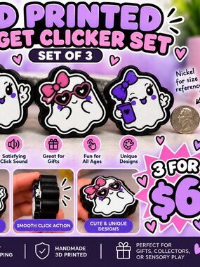 3D Printed Ghost Fidget Clicker Set of 3 – Cute Ghosts – $6